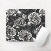 濃い灰色に白い牡丹の花 マウスパッド (マウス)