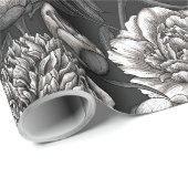 濃い灰色に白い牡丹の花 ラッピングペーパー (ロールコーナー)