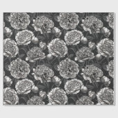 濃い灰色に白い牡丹の花 ラッピングペーパー (フラット)