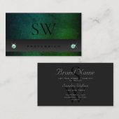 濃い灰色のティール（緑がかった色）緑のグラデーションのパターンとモノグラム 名刺 (正面/裏面)