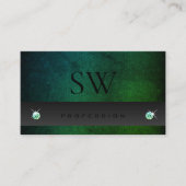 濃い灰色のティール(緑がかった色)緑のグラデーションのパターンとモノグラム 名刺 (正面)