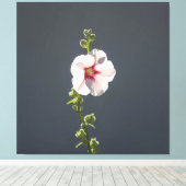 濃い灰色のピンクの花葉マローグリーンの花 キャンバスプリント (インサイチュ (ウッドフロア))