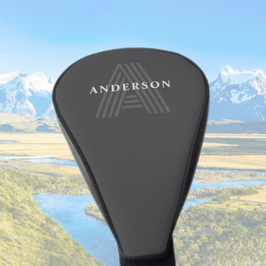 濃い灰色のレトロモダンモノグラムの名 ゴルフヘッドカバー