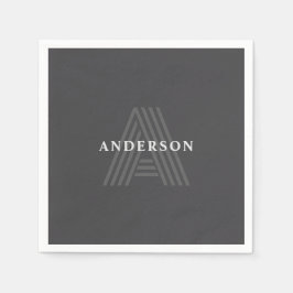 濃い灰色のレトロモダンモノグラムの名 スタンダードカクテルナプキン