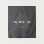 濃い灰色のレトロモダンモノグラムの名 タペストリー (正面)