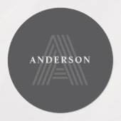 濃い灰色のレトロモダンモノグラムの名 ラベル (デザイン1)