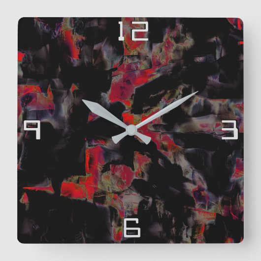 濃い灰色の岩のベースに派手な赤い斑点、テクスチャ スクエア壁時計 (正面)