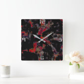 濃い灰色の岩のベースに派手な赤い斑点、テクスチャ スクエア壁時計 (ホーム)