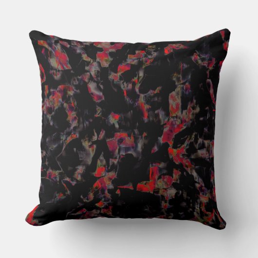 濃い灰色の岩のベース、テクスチャ上の派手な赤い斑点 クッション (正面)