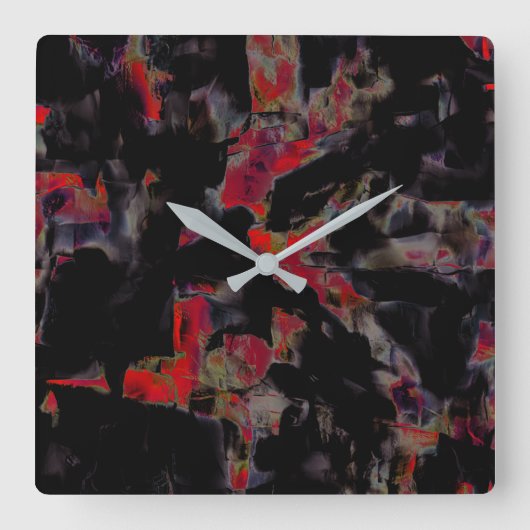濃い灰色の岩のベース、テクスチャ上の派手な赤い斑点 スクエア壁時計 (正面)