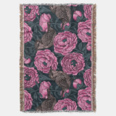 濃い灰色の牡丹とレンチ スローブランケット (正面縦)