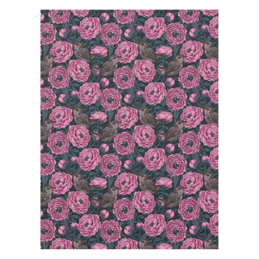 濃い灰色の牡丹とレンチ テーブルクロス (正面)