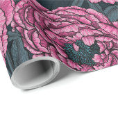濃い灰色の牡丹とレンチ ラッピングペーパー (ロールコーナー)