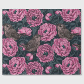 濃い灰色の牡丹とレンチ ラッピングペーパー (フラット)