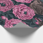 濃い灰色の牡丹とレンチ ラッピングペーパー (角)