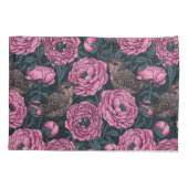 濃い灰色の牡丹とレンチ 枕カバー (裏面-左)