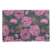 濃い灰色の牡丹とレンチ 枕カバー (正面右)