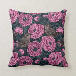 濃い灰色の牡丹と女 クッション