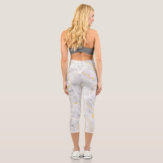 濃い灰色の白い金ゴールド箔の大理石パターン カプリレギンス (裏面)