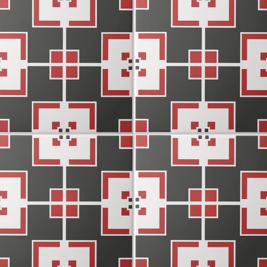 濃い灰色の白と赤の幾何学的モダンモザイク タイル