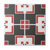 濃い灰色の白と赤の幾何学的モダンモザイク タイル (正面)