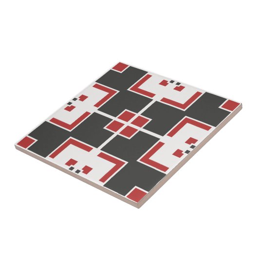 濃い灰色の白と赤の幾何学的モダンモザイク タイル (側面)