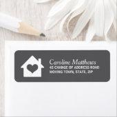 濃い灰色の背景にハートがある家 ラベル (インサイチュ)