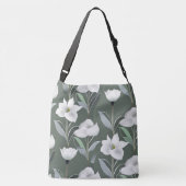 濃い灰色の背景に白い椿の花 クロスボディバッグ (裏面)