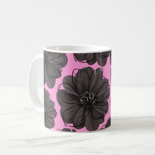 濃い灰色の花 コーヒーマグカップ (正面左)
