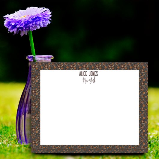 濃い灰色の茶色のパターン自然花 ノートパッド