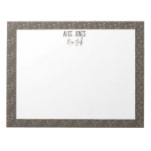 濃い灰色の茶色のパターン自然花 ノートパッド (正面)