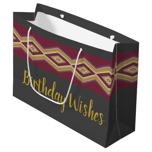 濃い灰色の金ゴールドと紫 ラージペーパーバッグ (正面アングル)