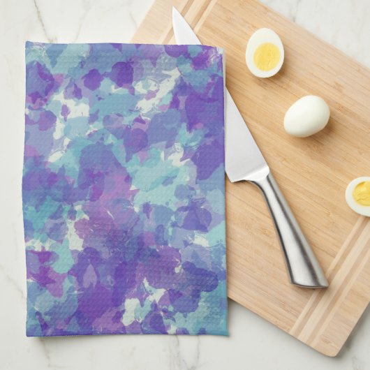 濃い灰色の青い紫の抽象芸術ブラシストローク キッチンタオル (四つ折り)