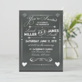 濃い灰色の黒板結婚式招待状とハート 招待状 (スタンド正面)