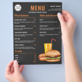 濃い灰色オレンジ色のハンバーガー ホットドッグ 食品メニュー価格 チラシ (手)