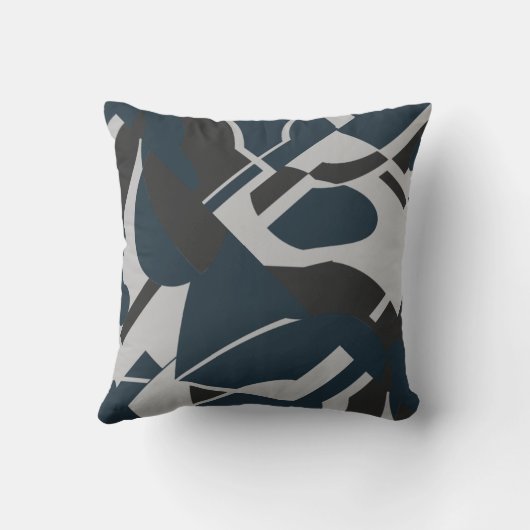 濃い石板ブルーグレイ黒はっきりした対角抽象芸術 クッション (裏面)