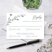 濃い素朴緑のワイルドフラワーウェディングRSVPカード 出欠カード