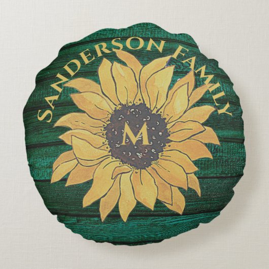 濃い素朴緑の木のひまわり黄色 ラウンドクッション (裏面)