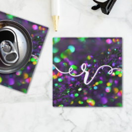 濃い紫きらめく ガラスコースター