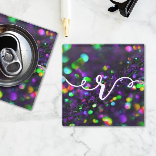 濃い紫きらめく ガラスコースター