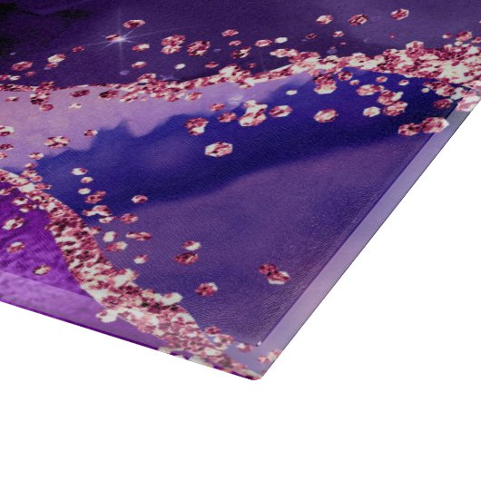 濃い紫とピンクのグリッター続編アゲート カッティングボード (角)