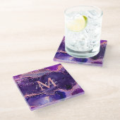 濃い紫とピンクのグリッター続編アゲート ガラスコースター (アングル)