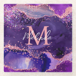 濃い紫とピンクのグリッター続編アゲート ガラスコースター