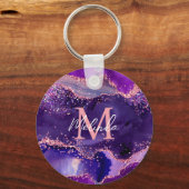 濃い紫とピンクのグリッター続編アゲート キーホルダー (正面)