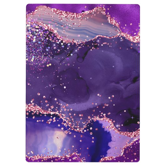 濃い紫とピンクのグリッター続編アゲート クリップボード (裏面)