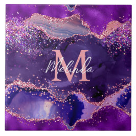 濃い紫とピンクのグリッター続編アゲート タイル