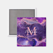 濃い紫とピンクのグリッター続編アゲート マグネット (正面/裏面)
