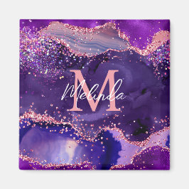 濃い紫とピンクのグリッター続編アゲート マグネット