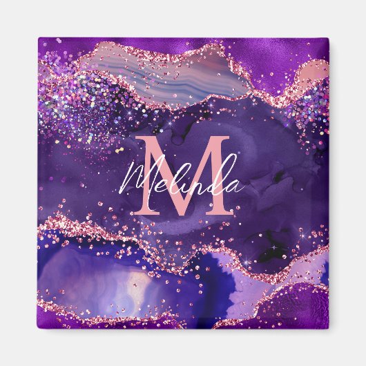 濃い紫とピンクのグリッター続編アゲート マグネット (正面)