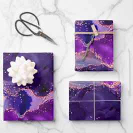 濃い紫とピンクのグリッター続編アゲート ラッピングペーパーシート